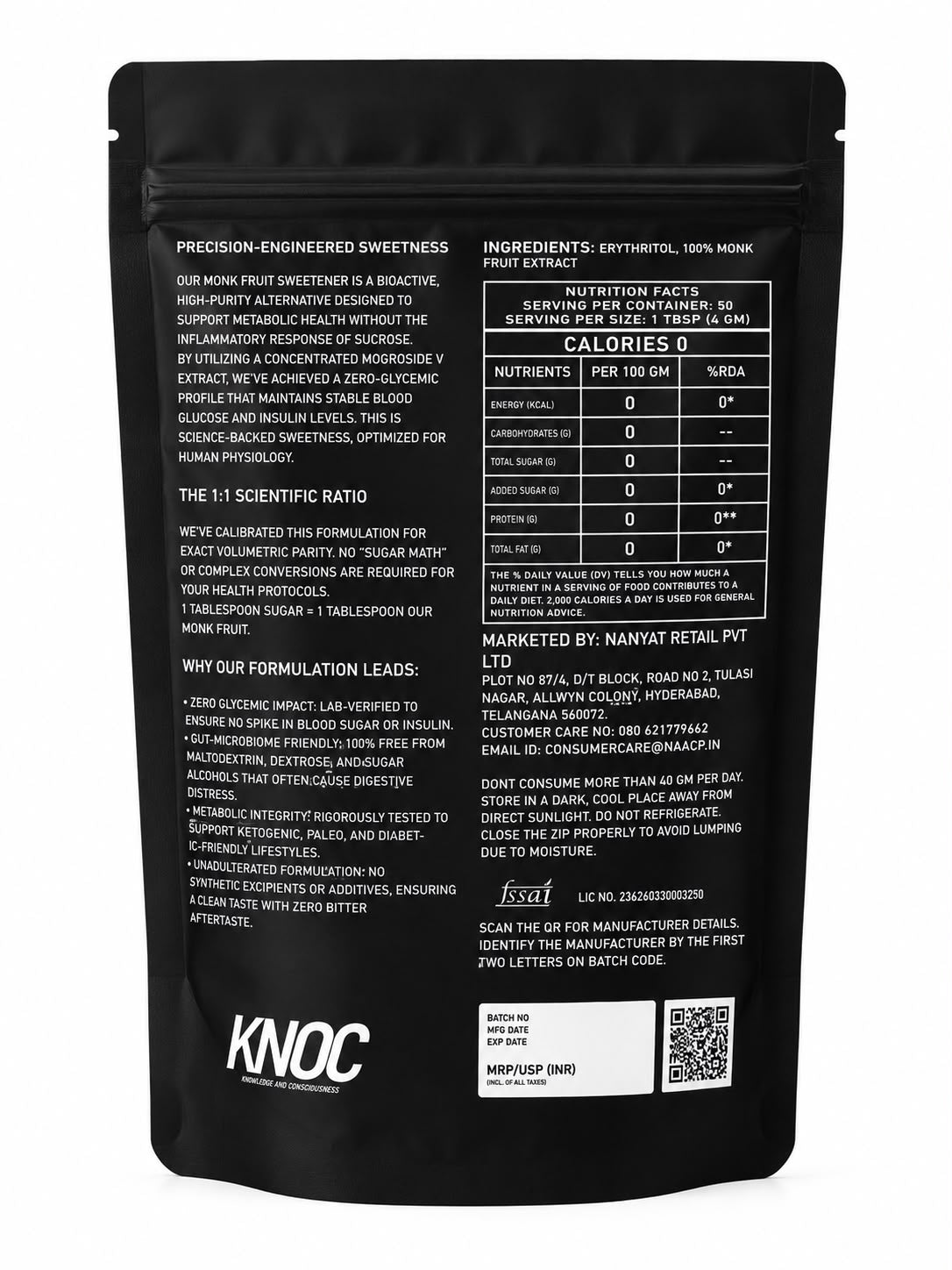 Back of pack with ingredients and nutrition facts